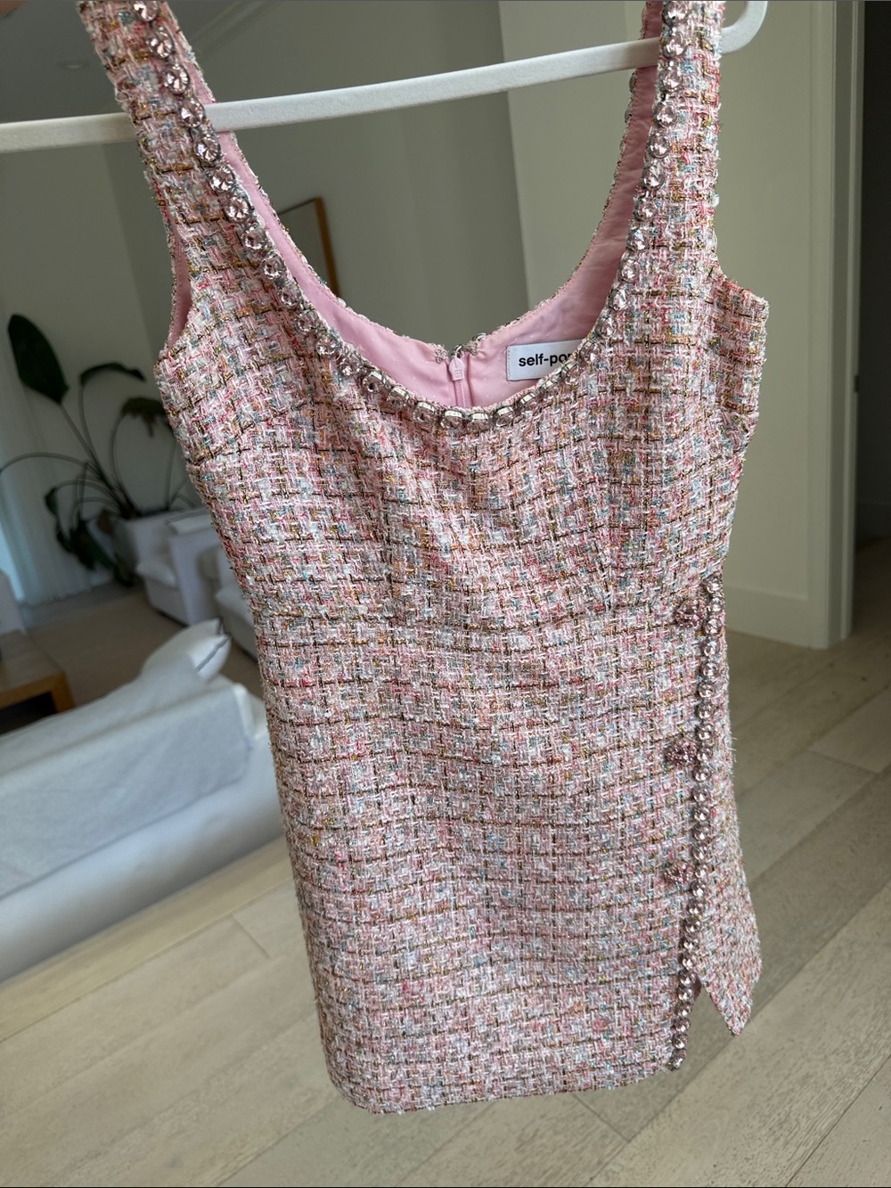 Self-Portrait Pink Tweed Gemstone Mini Dress